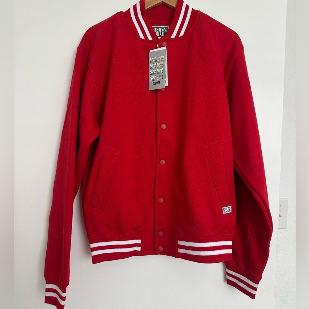 Pro Club Baseball Fleece Jacket – Men’s M – Red/Red – NWT
